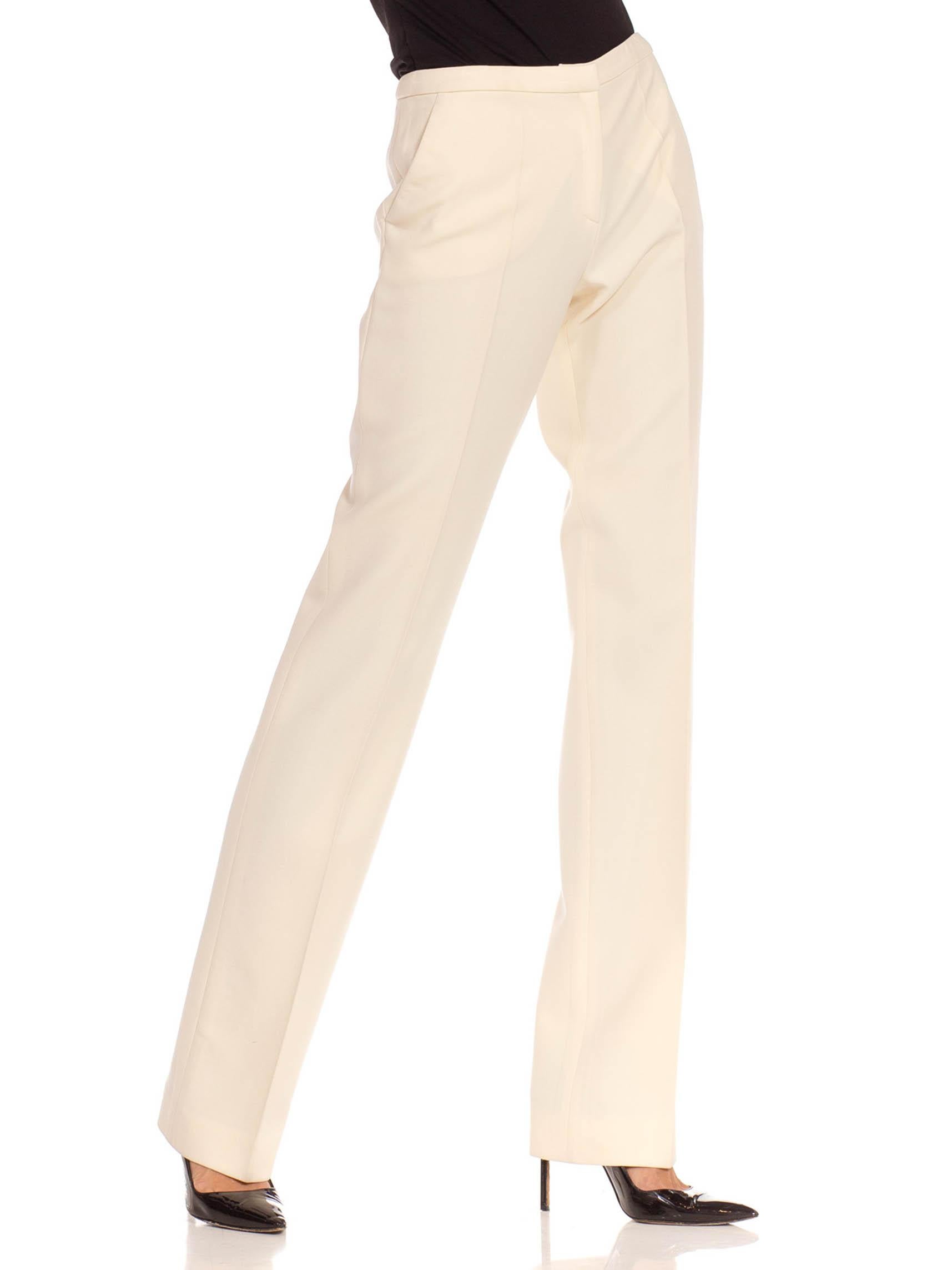 1990S Gianni Versace Cream Wool Crepe Cigarette Pants In Excellent Condition For Sale In New York, NY
