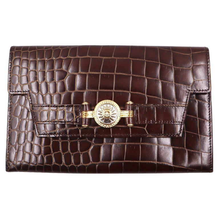 Kwanpen Deep Cognac Crocodile Structured Bag With Chain Strap at