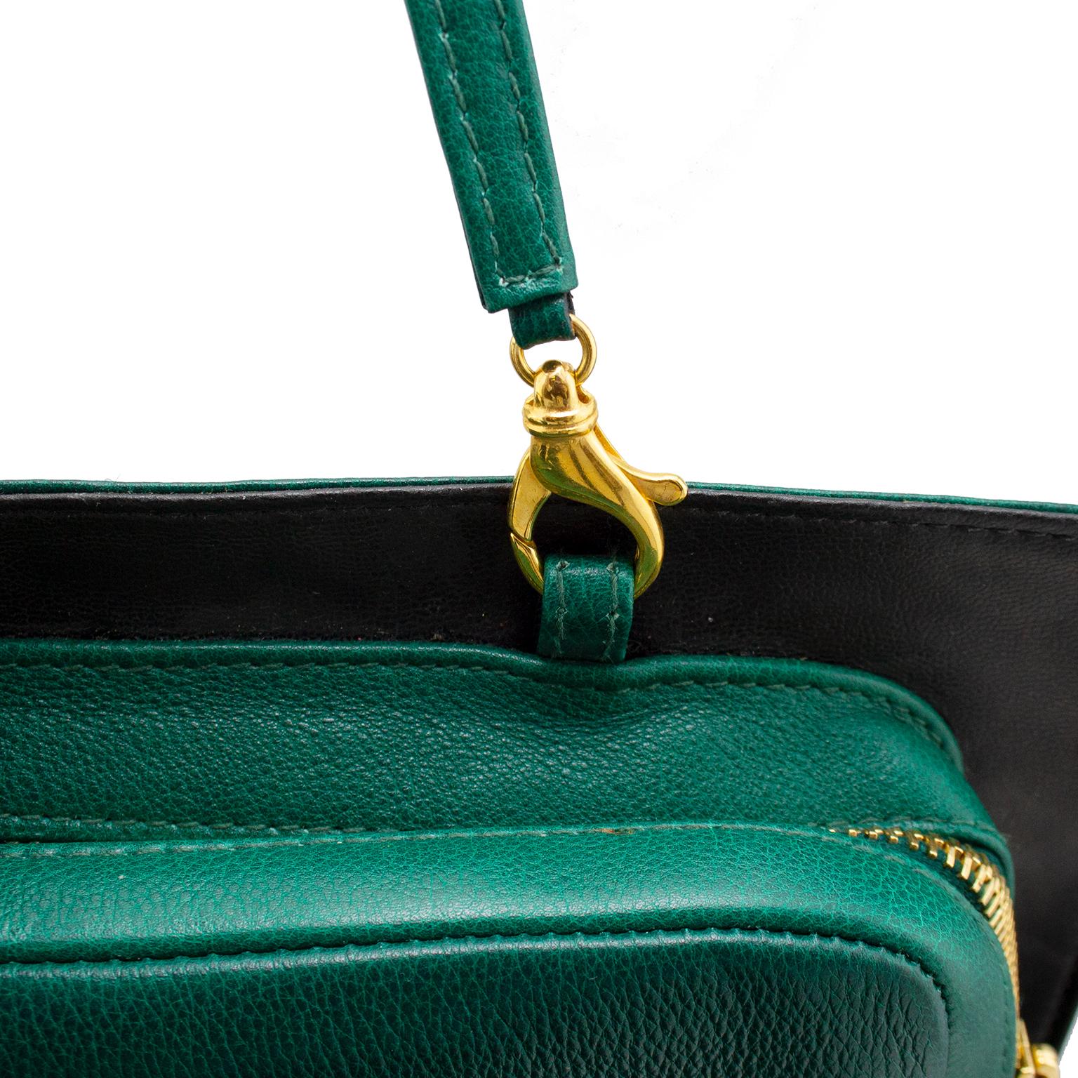 1990s Gianni Versace Dark Green Leather Travel Bag 5