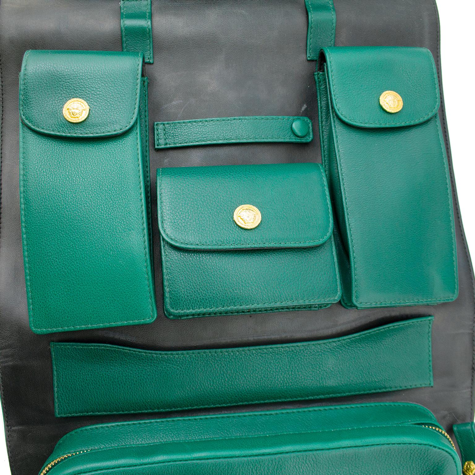 Women's or Men's 1990s Gianni Versace Dark Green Leather Travel Bag