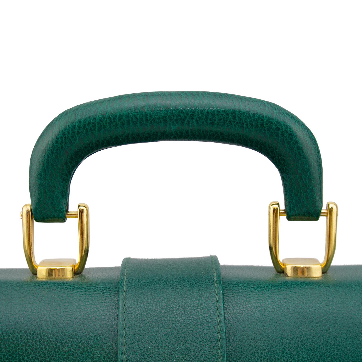 1990s Gianni Versace Dark Green Leather Travel Bag 1
