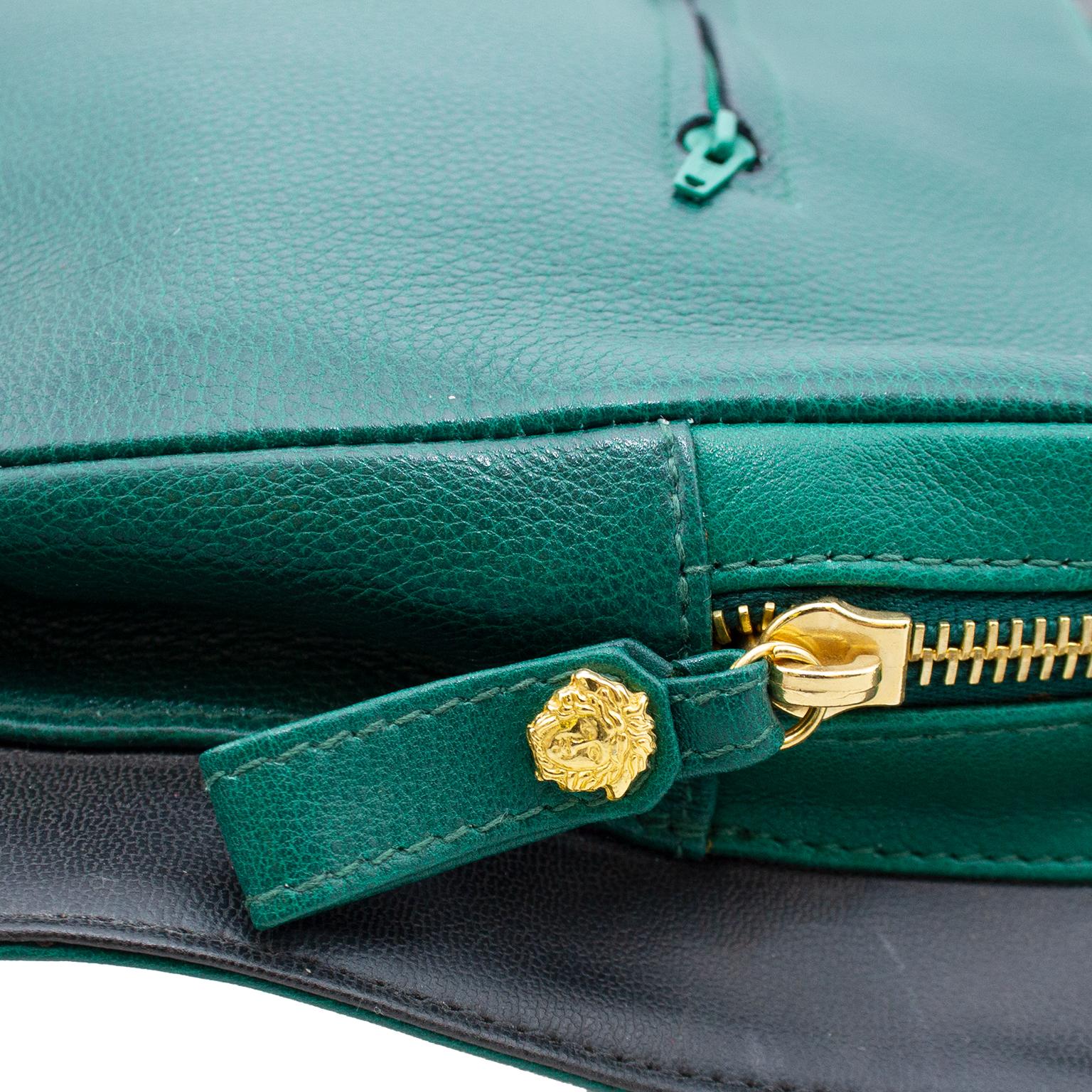 1990s Gianni Versace Dark Green Leather Travel Bag 4