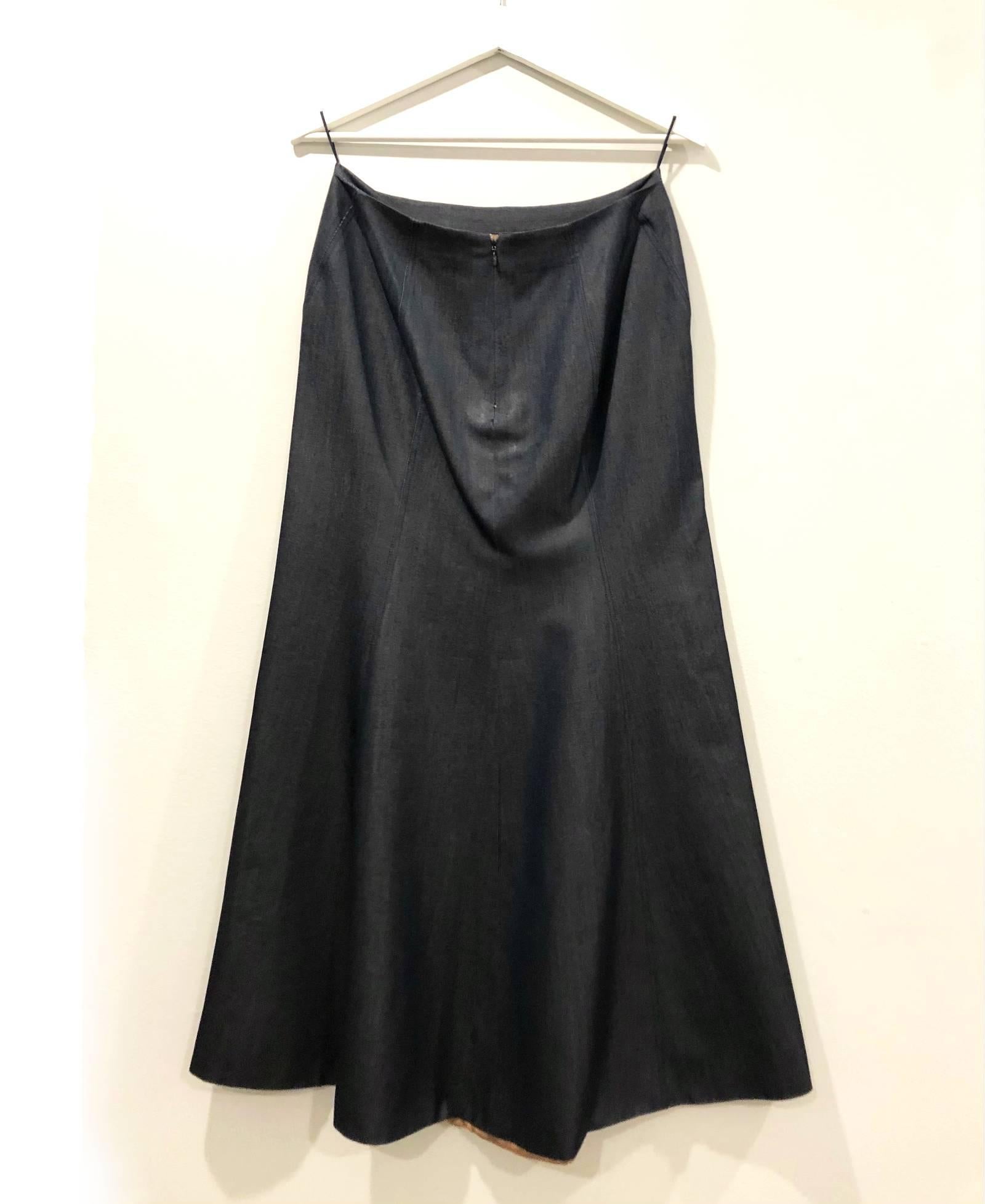 Black 1990s Gianni Versace Denim Fishtail Maxi Skirt For Sale
