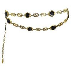Cinturón dorado Gianni Versace de doble cadena Medusa griega negra de los años 90