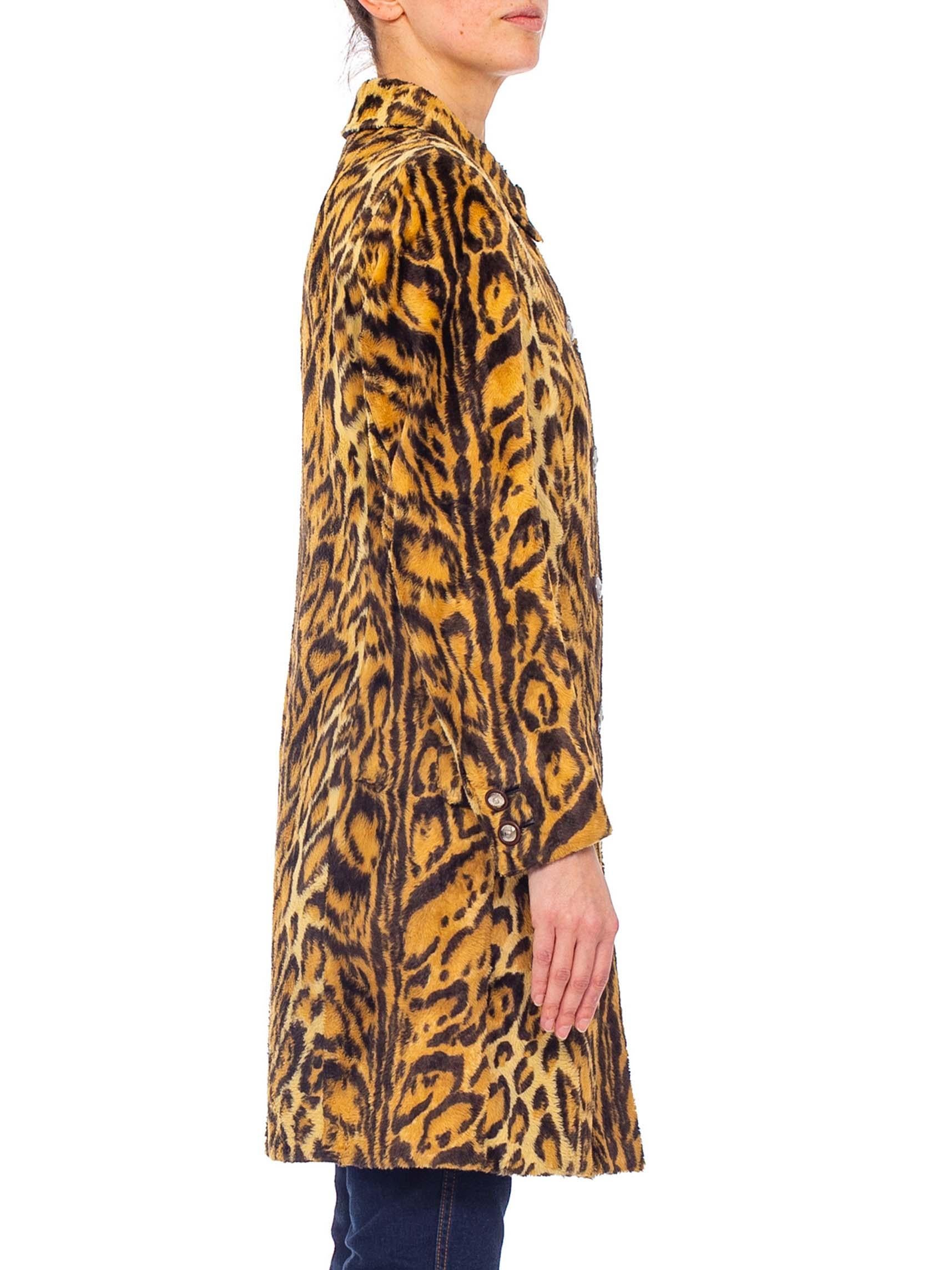 1990'S GIANNI VERSACE Leopard Print Faux Fur Velvety Coat In Excellent Condition In New York, NY