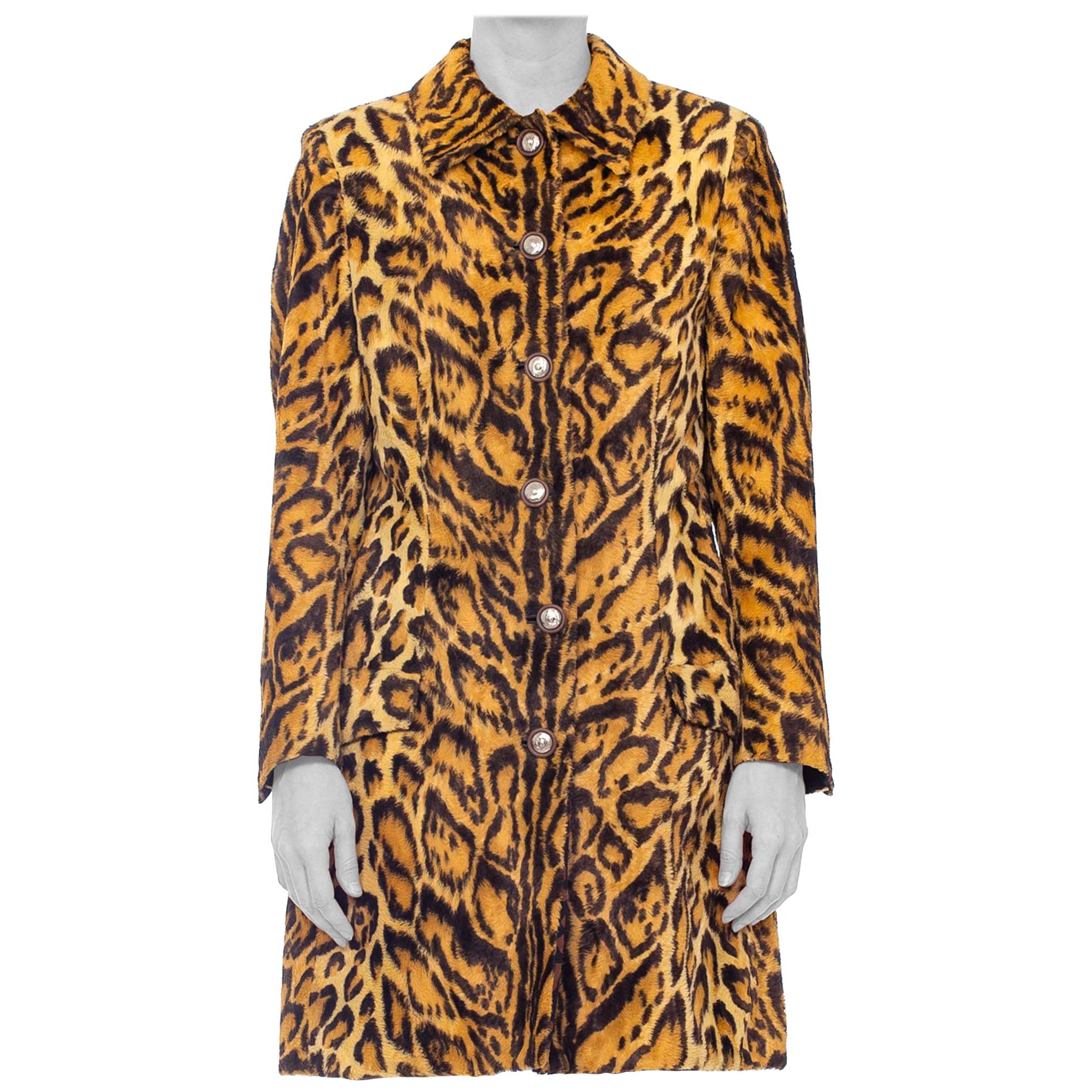 1990'S GIANNI VERSACE Leopard Print Faux Fur Velvety Coat