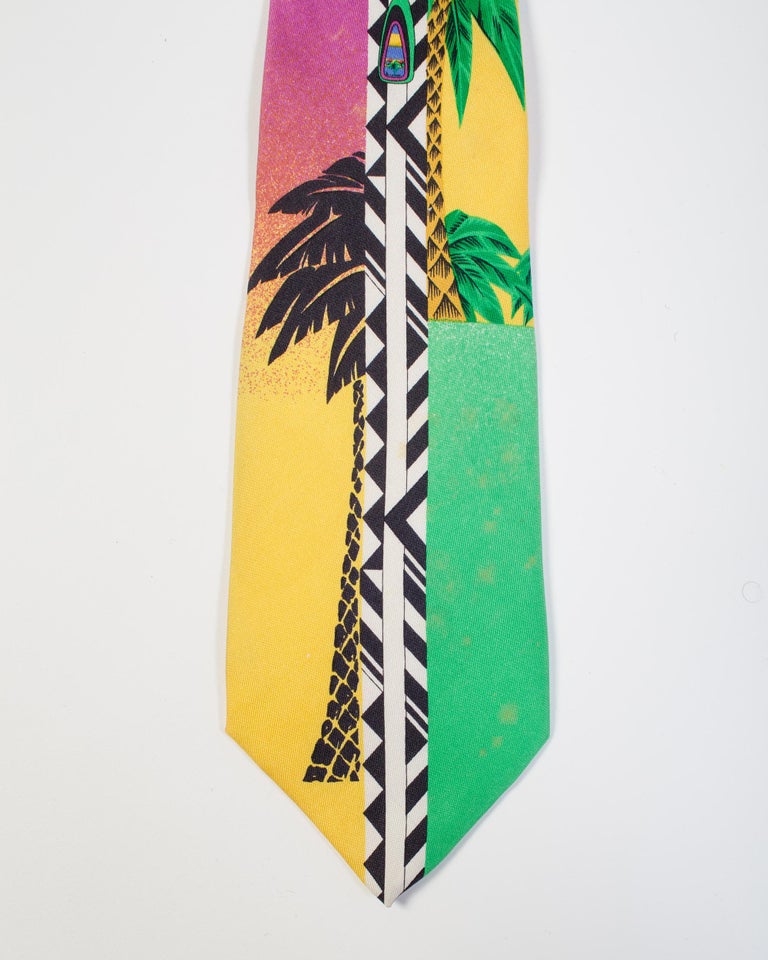 1990S GIANNI VERSACE Geometric Miami Tie With Palms at 1stDibs