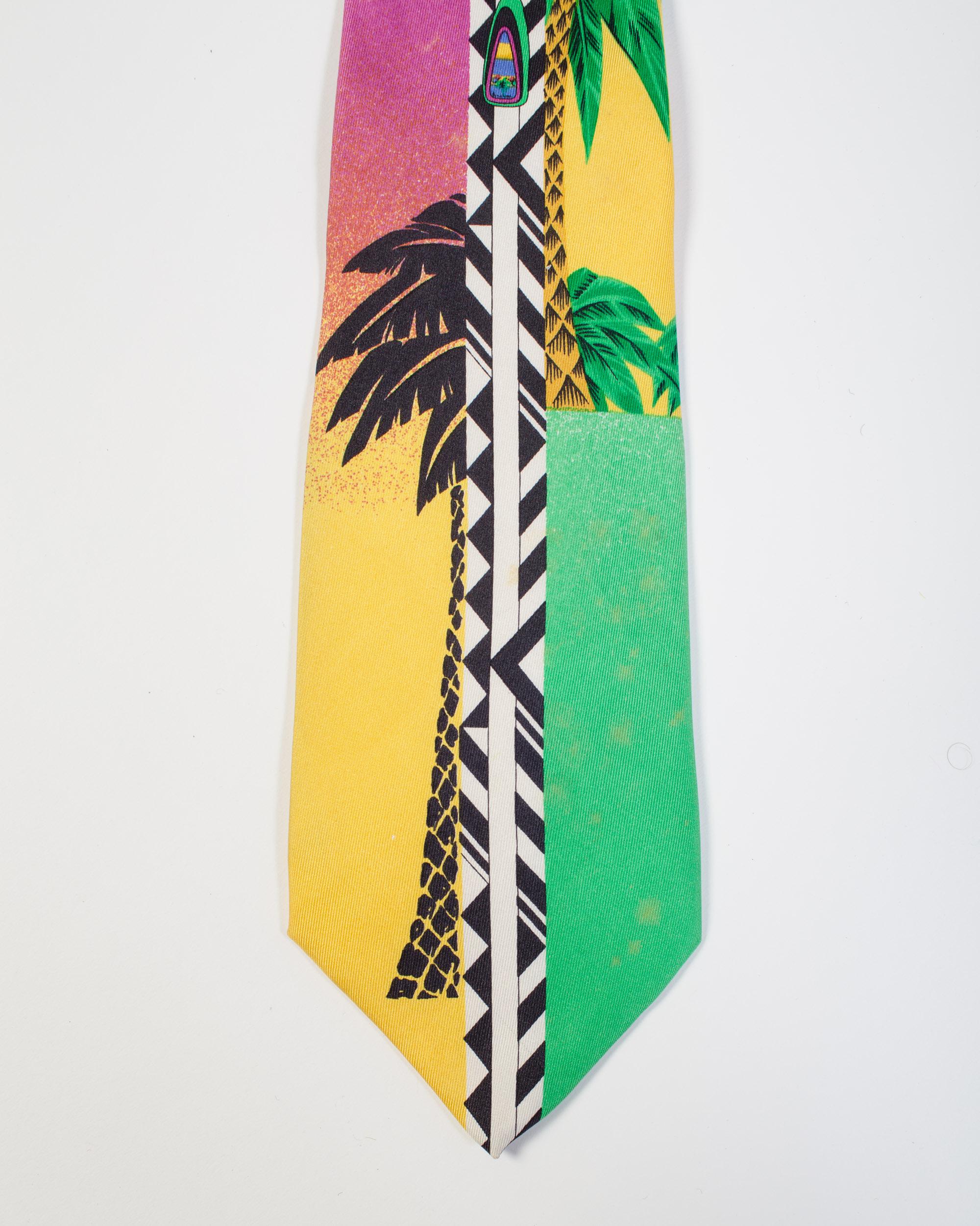 Beige 1990S GIANNI VERSACE Geometric Miami Tie With Palms For Sale
