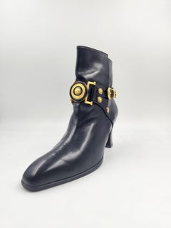1990's Gianni Versace Gold Medallion Sun Women's Shoes Vintage 36 Ankle Boots