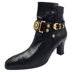 1990's Gianni Versace Gold Medallion Sun Women's Shoes Vintage 36 Ankle Boots