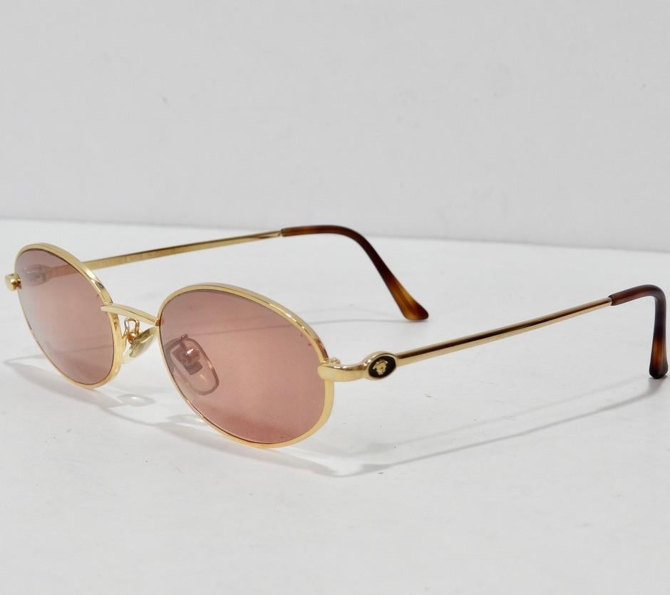 Marron 1990 Lunettes de soleil Gianni Versace or en vente