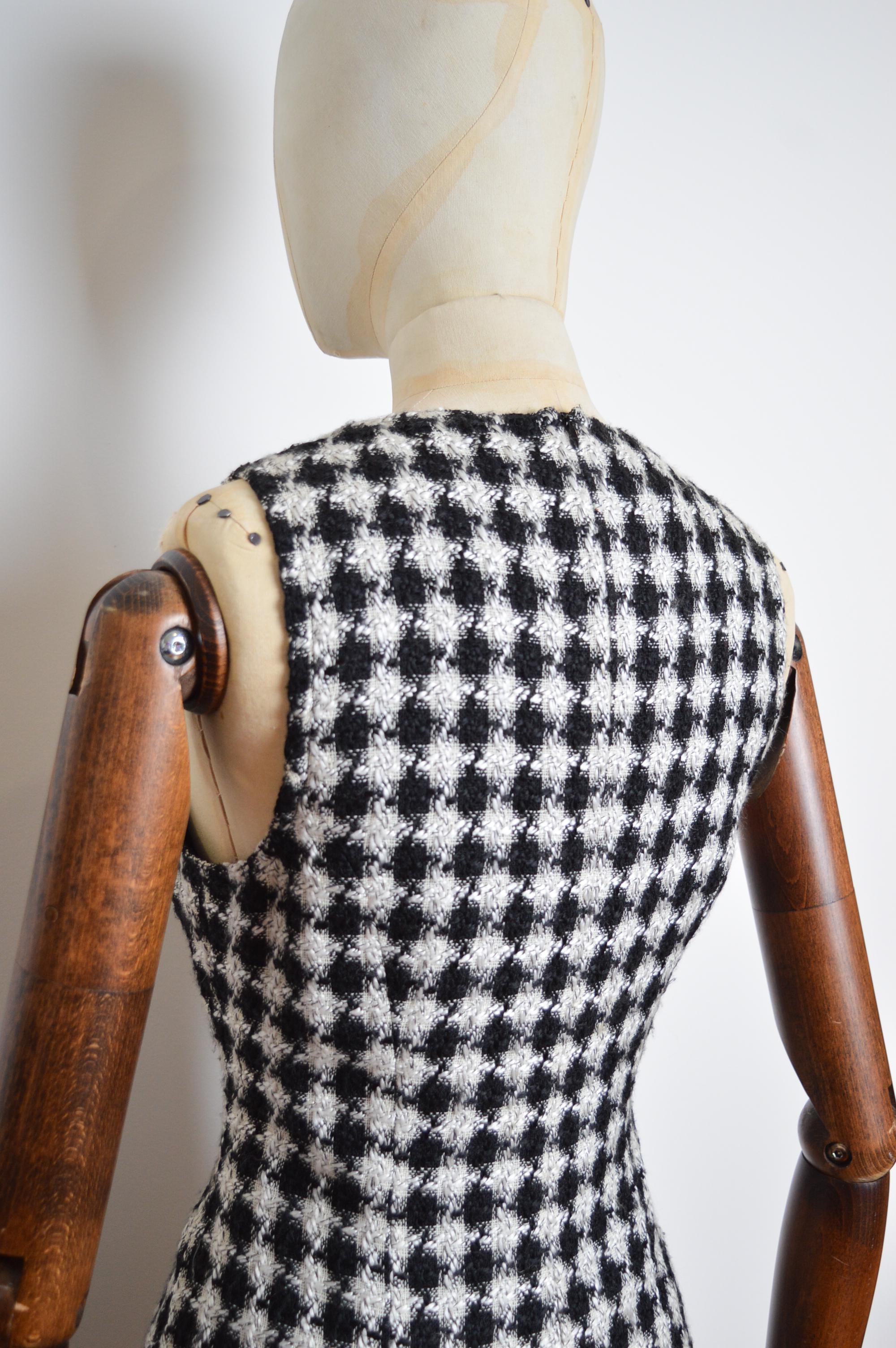 1990's Gianni Versace Jeans Couture Black & White Houndstooth Tweed Mini Dress 8