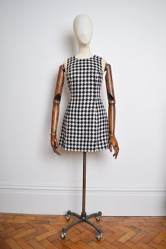 1990's Gianni Versace Jeans Couture Black & White Houndstooth Tweed Mini Dress