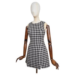 Vintage 1990's Gianni Versace Jeans Couture Black & White Houndstooth Tweed Mini Dress