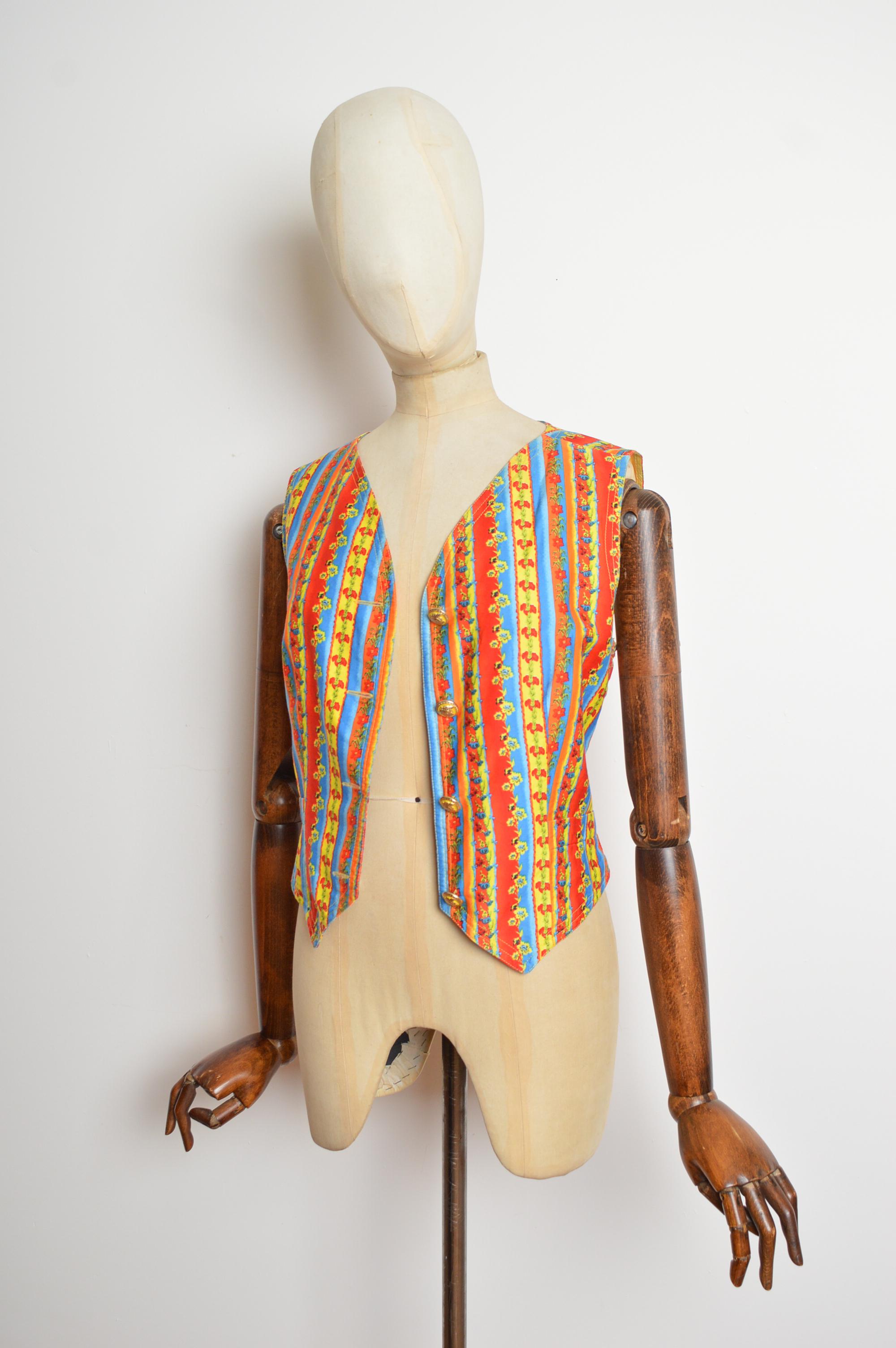 1990er Gianni Versace Jeans Couture Floral bunt gemusterte Weste - Weste im Angebot 3
