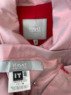 1990s Gianni Versace Jeans Couture Sz 10 Pink Red Iridescent Jacket Capri Pants