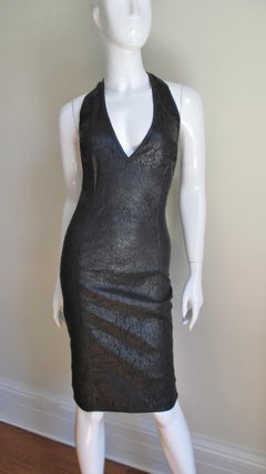 Gianni Versace Laser Perforated Leather Halter Dress 1990s