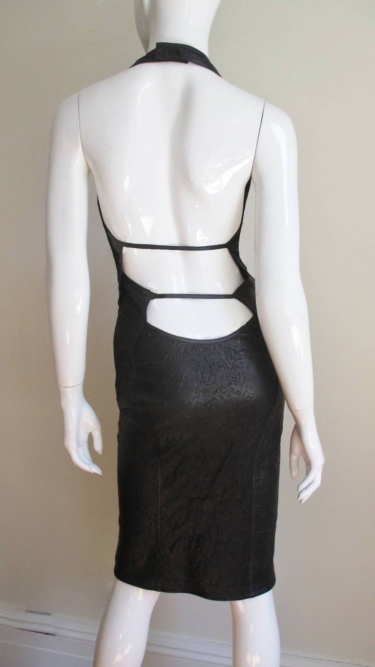 versace stretch neoprene backless dress Gianni Laser Perforated Leather Halter 1990s Leather halter