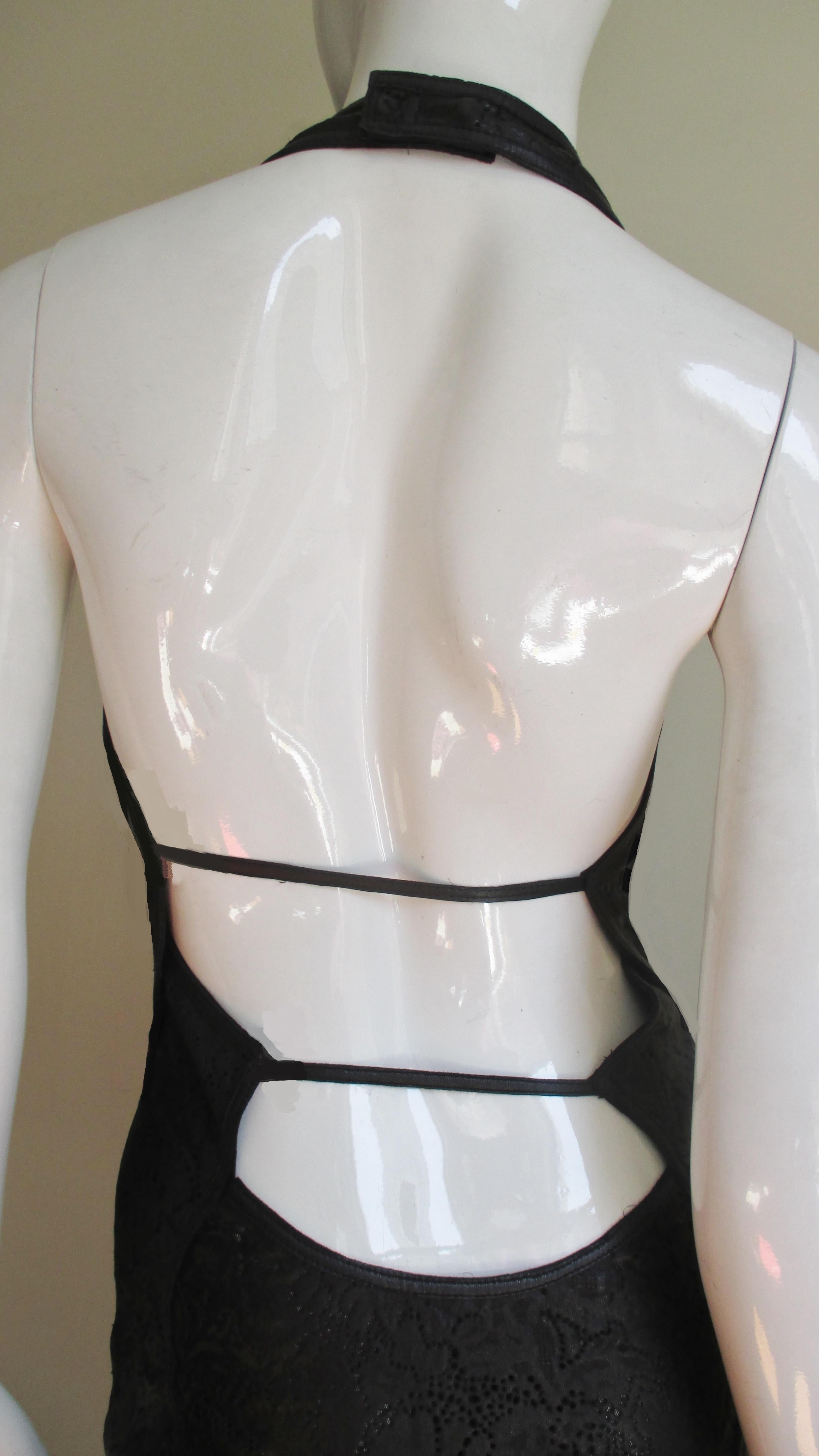 Gianni Versace Laser Perforated Leather Halter Dress 1990s For Sale 1