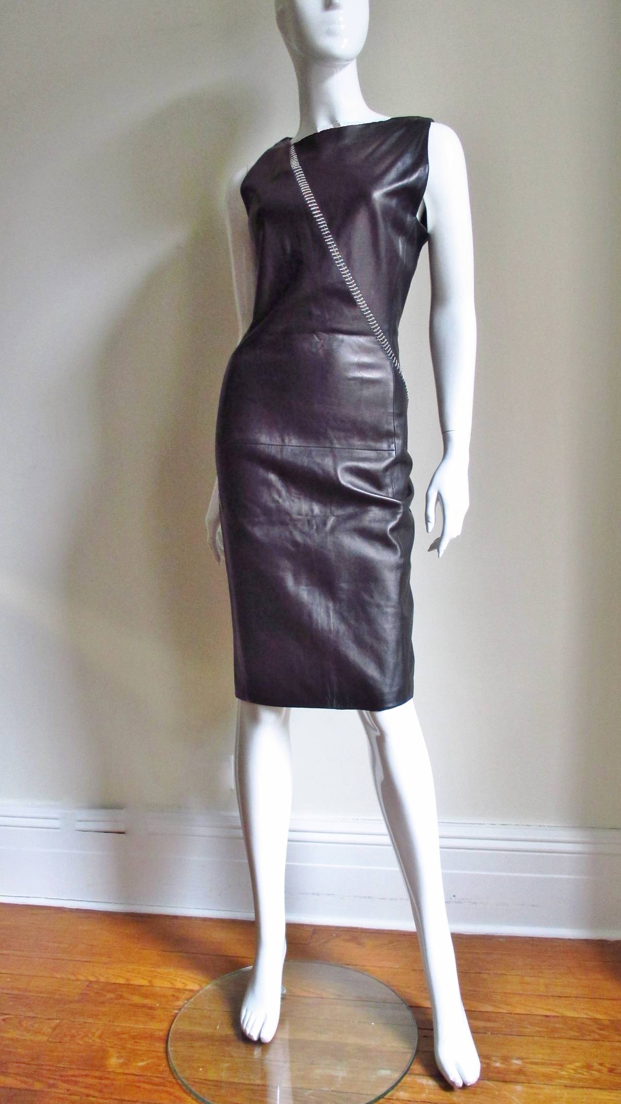 Women's Gianni Versace New Leather Dress with Chain Trim 1990s For Sale