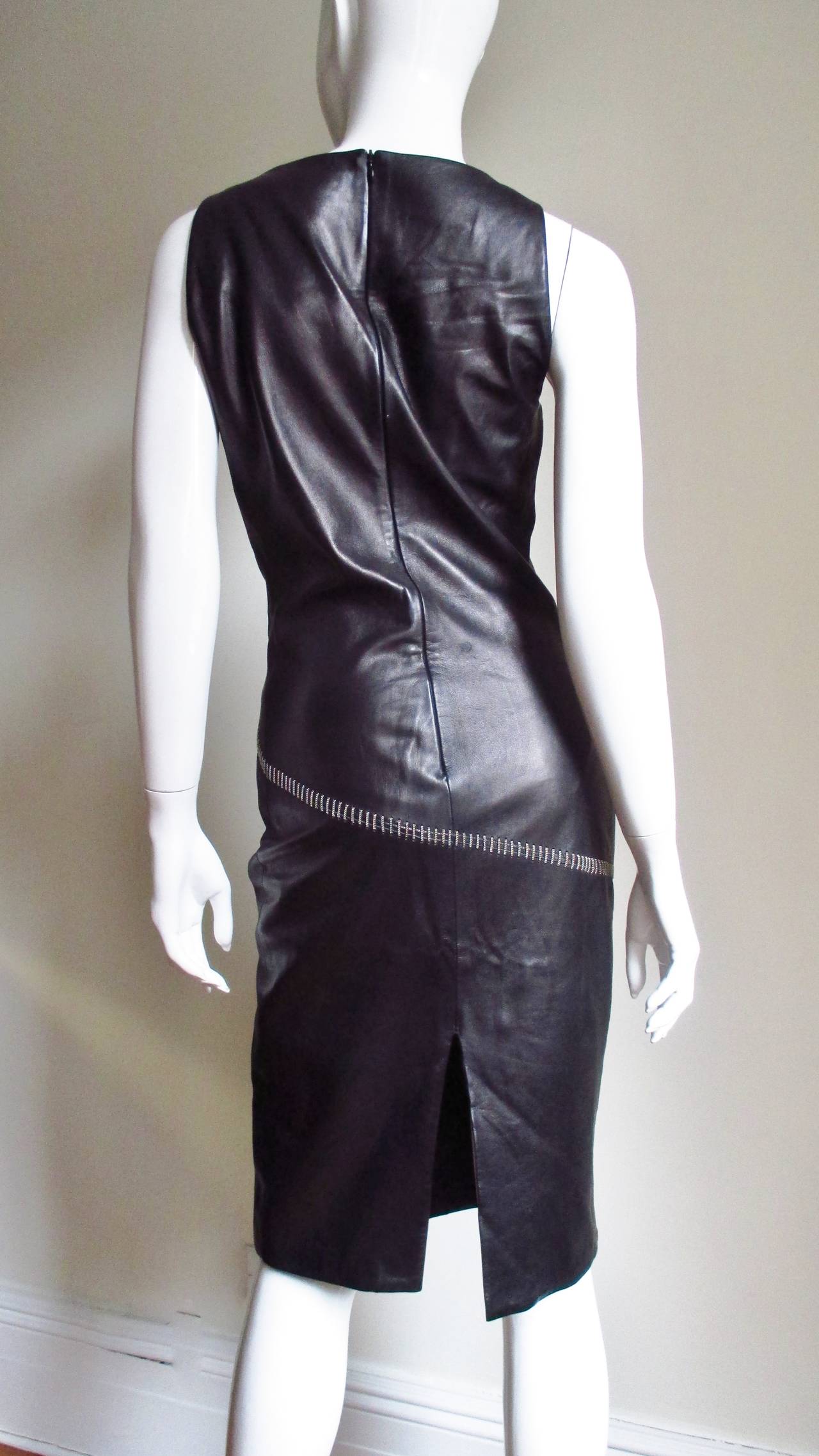 Gianni Versace New Leather Dress with Chain Trim 1990s For Sale 1