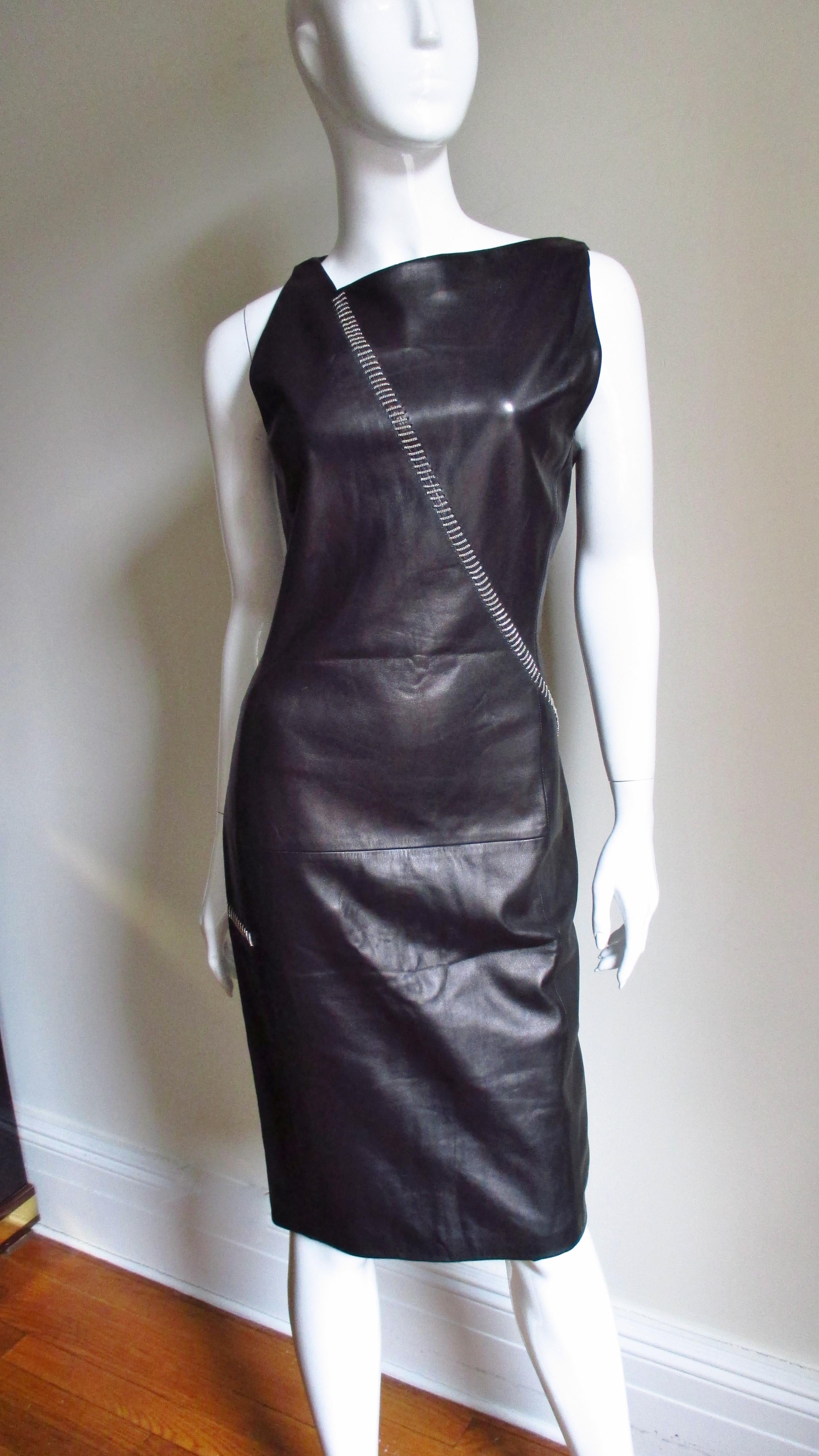1990s Gianni Versace Leather Dress with Chains 3