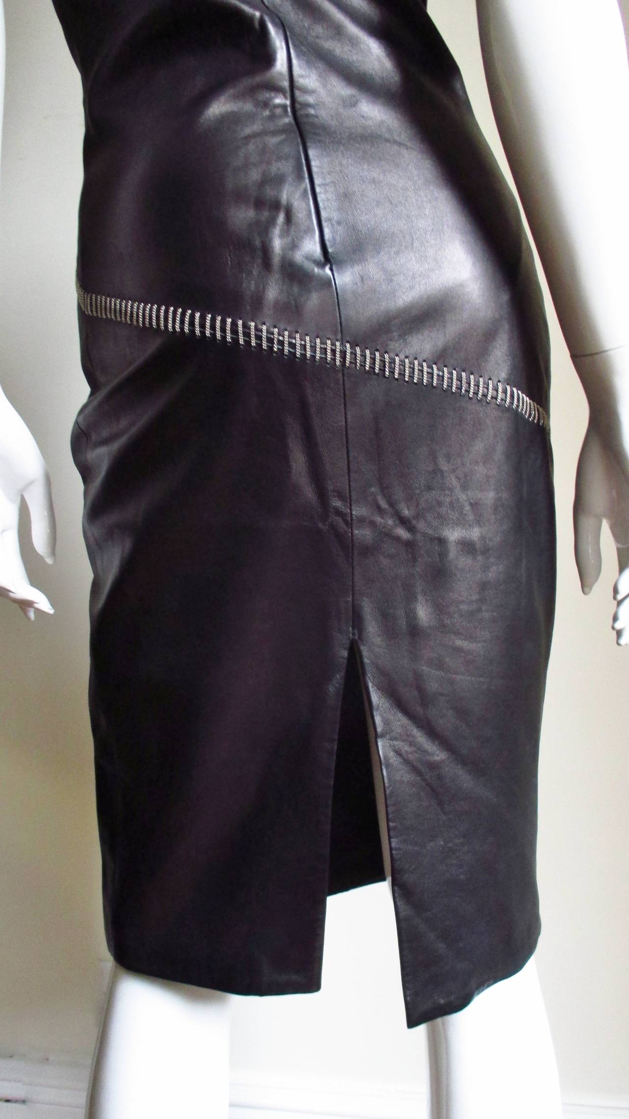 Gianni Versace New Leather Dress with Chain Trim 1990s For Sale 3