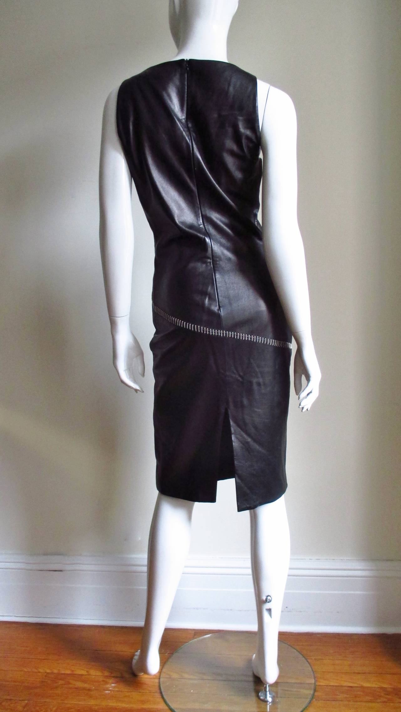 Gianni Versace New Leather Dress with Chain Trim 1990s For Sale 4
