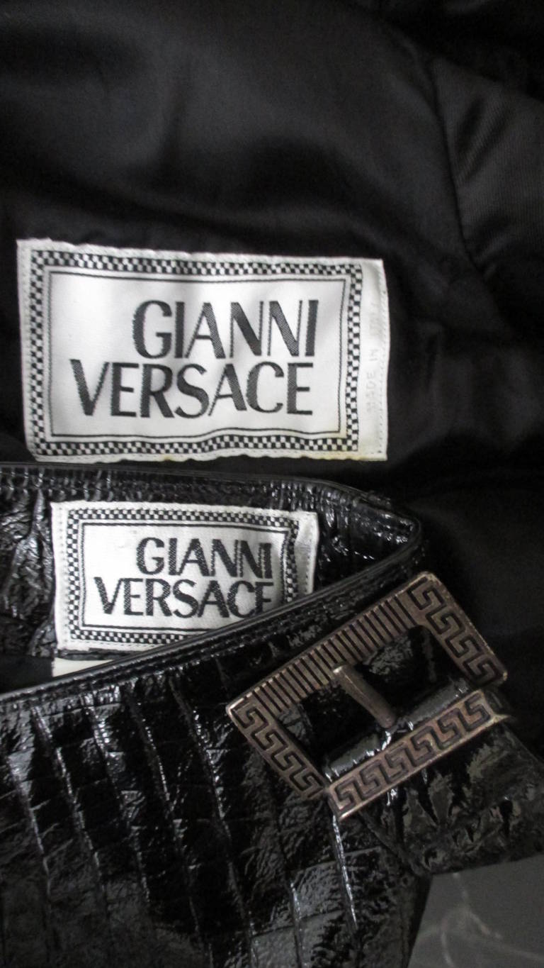 Gianni Versace Leather Motorcycle Jacket and Skirt A/W 1994 For Sale 7