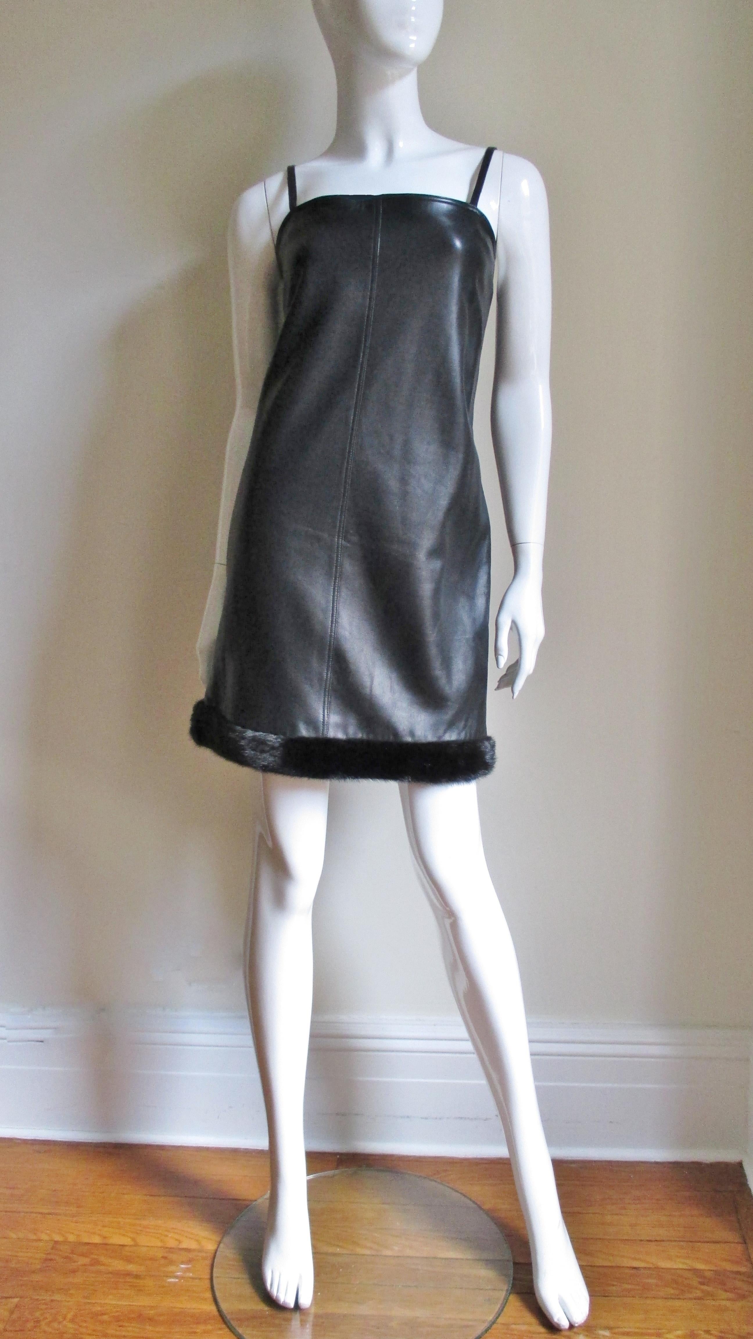  Gianni Versace Leather Dress with Mink Hem F/W 1997 For Sale 1