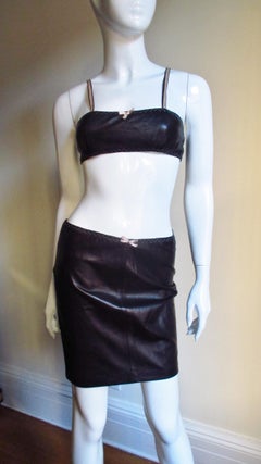 1990s Gianni Versace Leather Top and Skirt