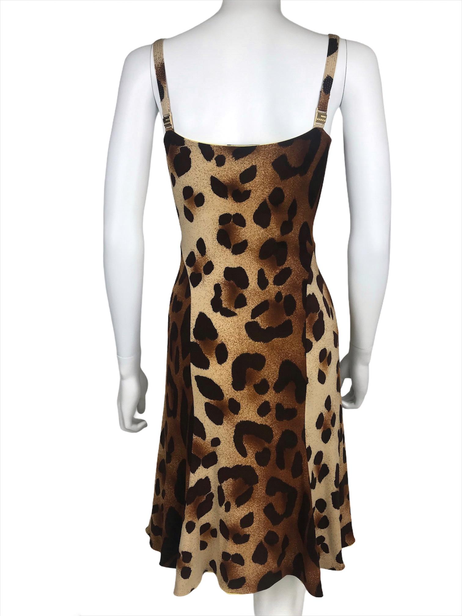 Beige 1990's Gianni Versace Leopard Dress Small 