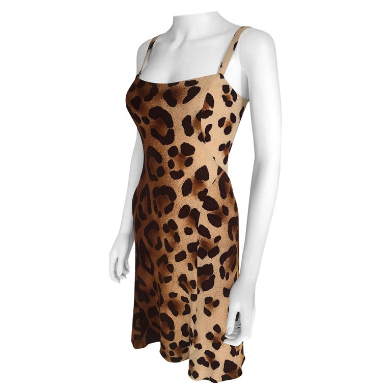1990's Gianni Versace Leopard Dress Small For Sale at 1stDibs