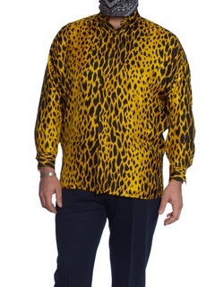 1990S GIANNI VERSACE Leopard Print Silk Twill Men's Shirt