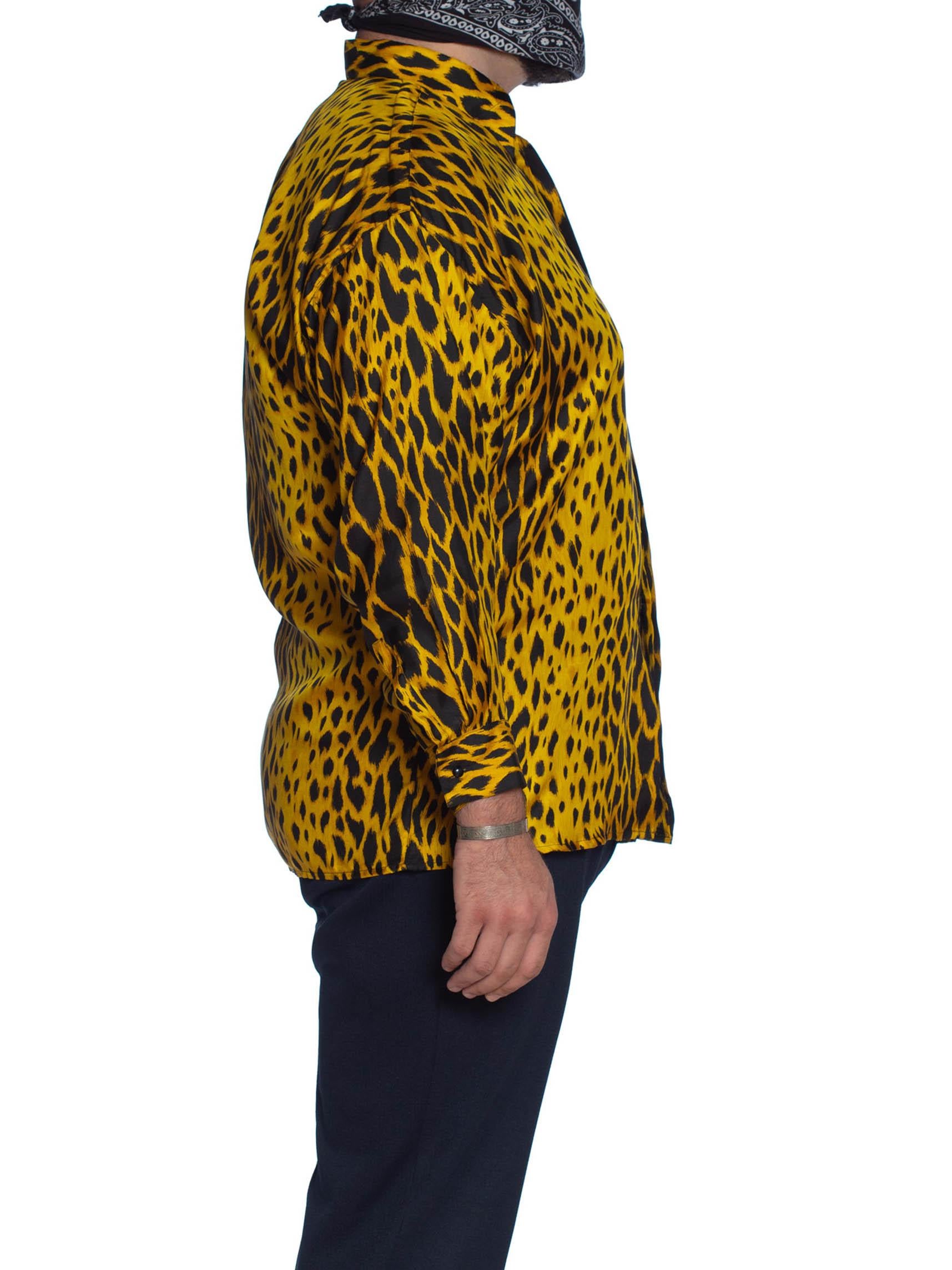 Brown 1990S GIANNI VERSACE Leopard Print Silk Twill Men's Shirt