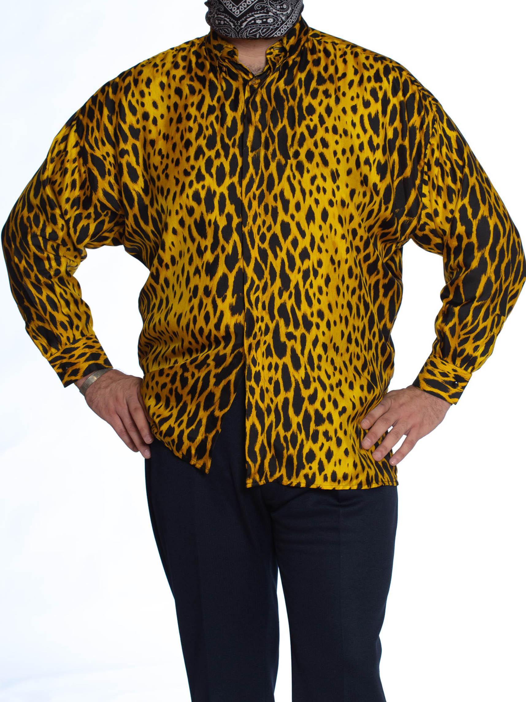 1990S GIANNI VERSACE Leopard Print Silk Twill Men's Shirt 1