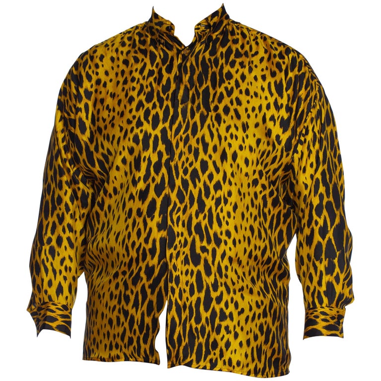 1990S GIANNI VERSACE Leopard Print Silk Twill Men's Shirt at 1stDibs