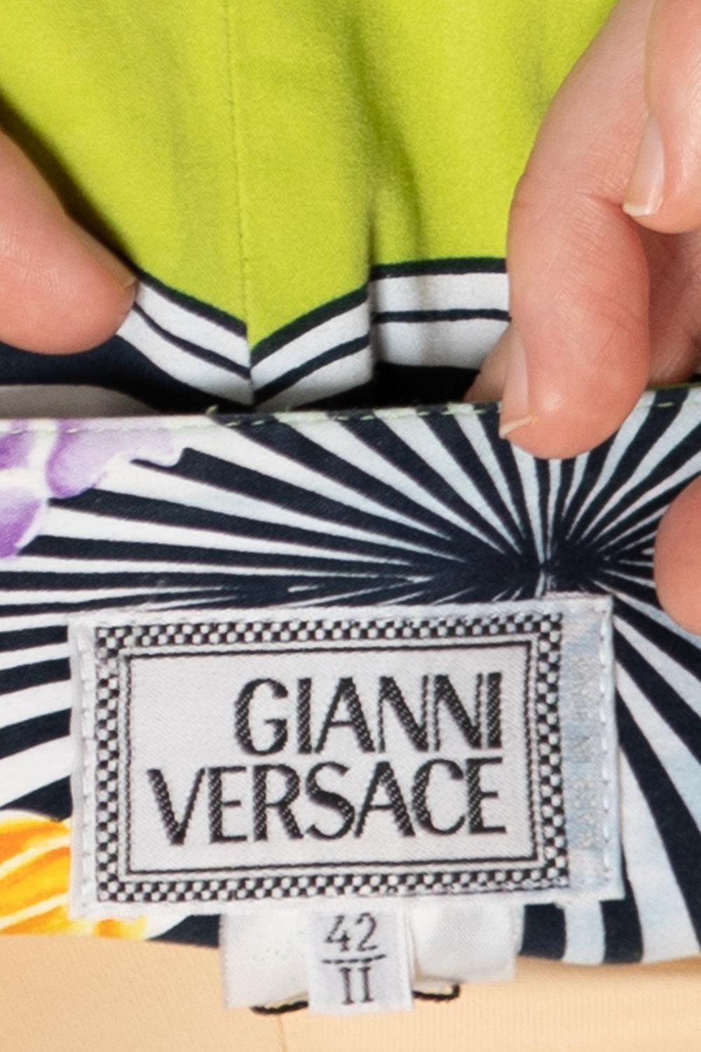 Pantalon vert citron et à fleurs Gianni Versace, années 1990 en vente 4