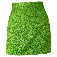 1990s Gianni Versace Lime Green Lace Overlay Mini Skirt
