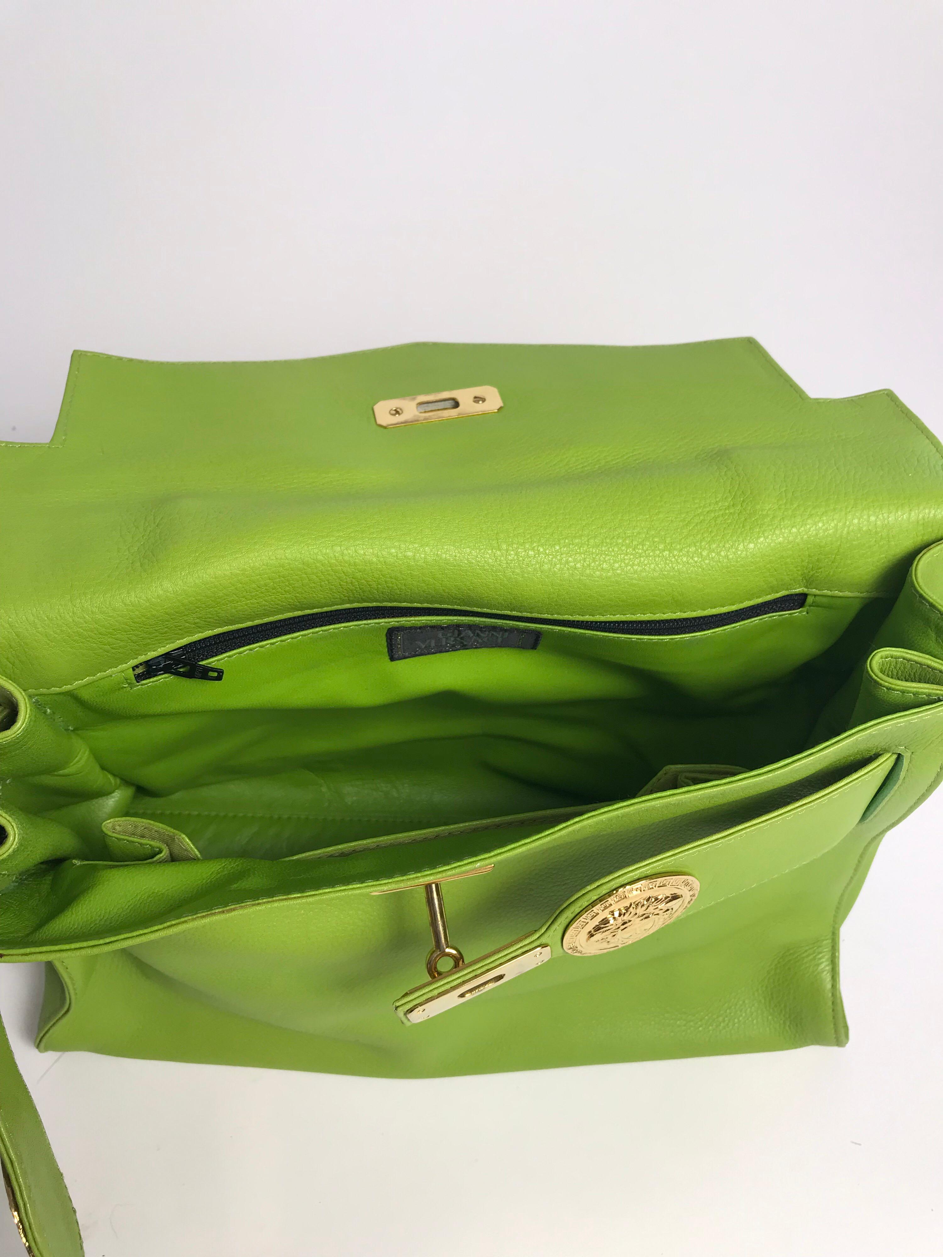 1990s Gianni Versace Lime Leather Kelly Bag In Good Condition In Austin, TX