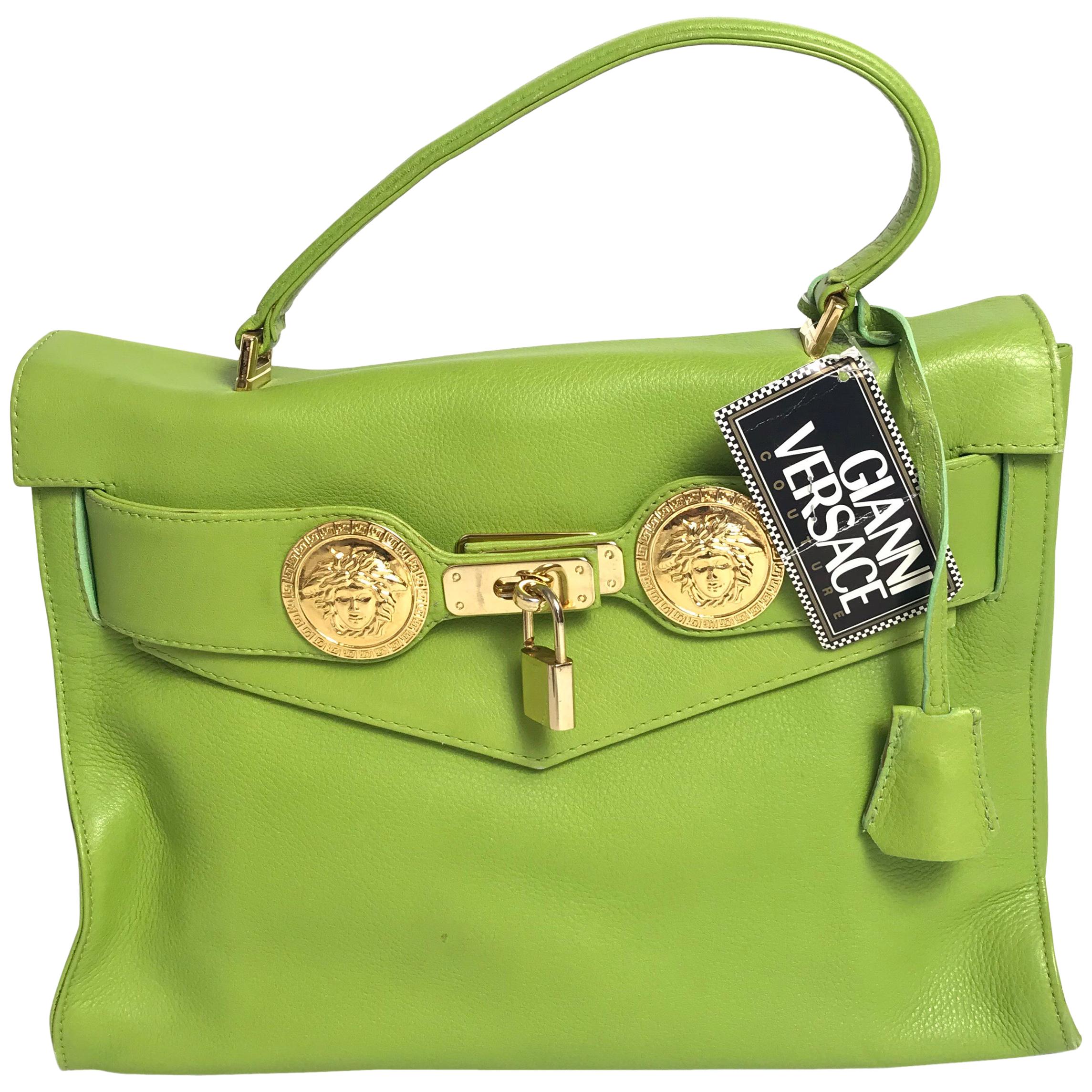 1990s Gianni Versace Lime Leather Kelly Bag