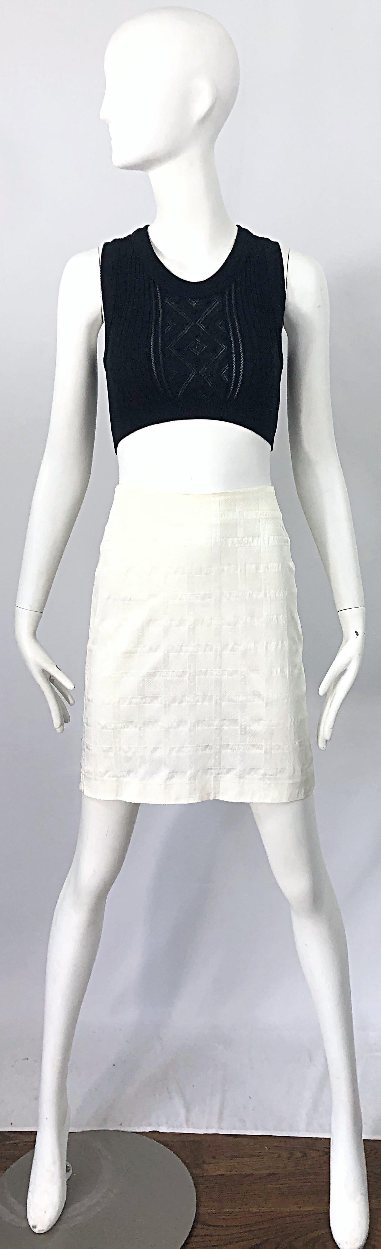 1990s Gianni Versace Logo Print White High Waist Silky Vintage 90s Mini Skirt For Sale 3