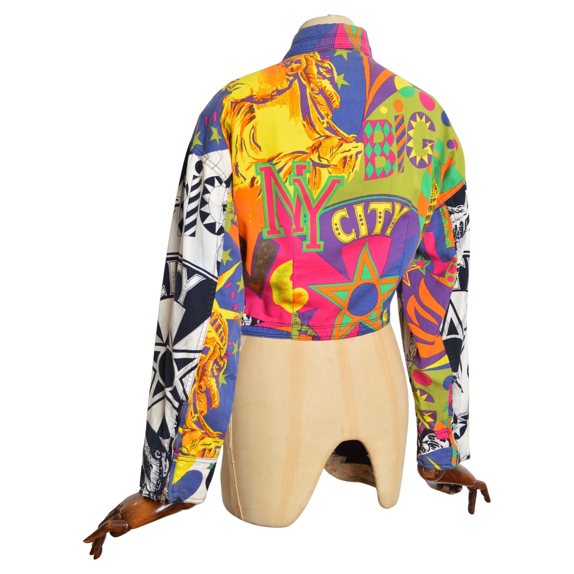 1990’s Gianni Versace Loud Colourful Printed fitted Cotton Crop Jacket