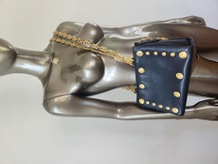 1990's GIANNI VERSACE Medusa Medallion Greca Chain Women's Black Handbag BAG