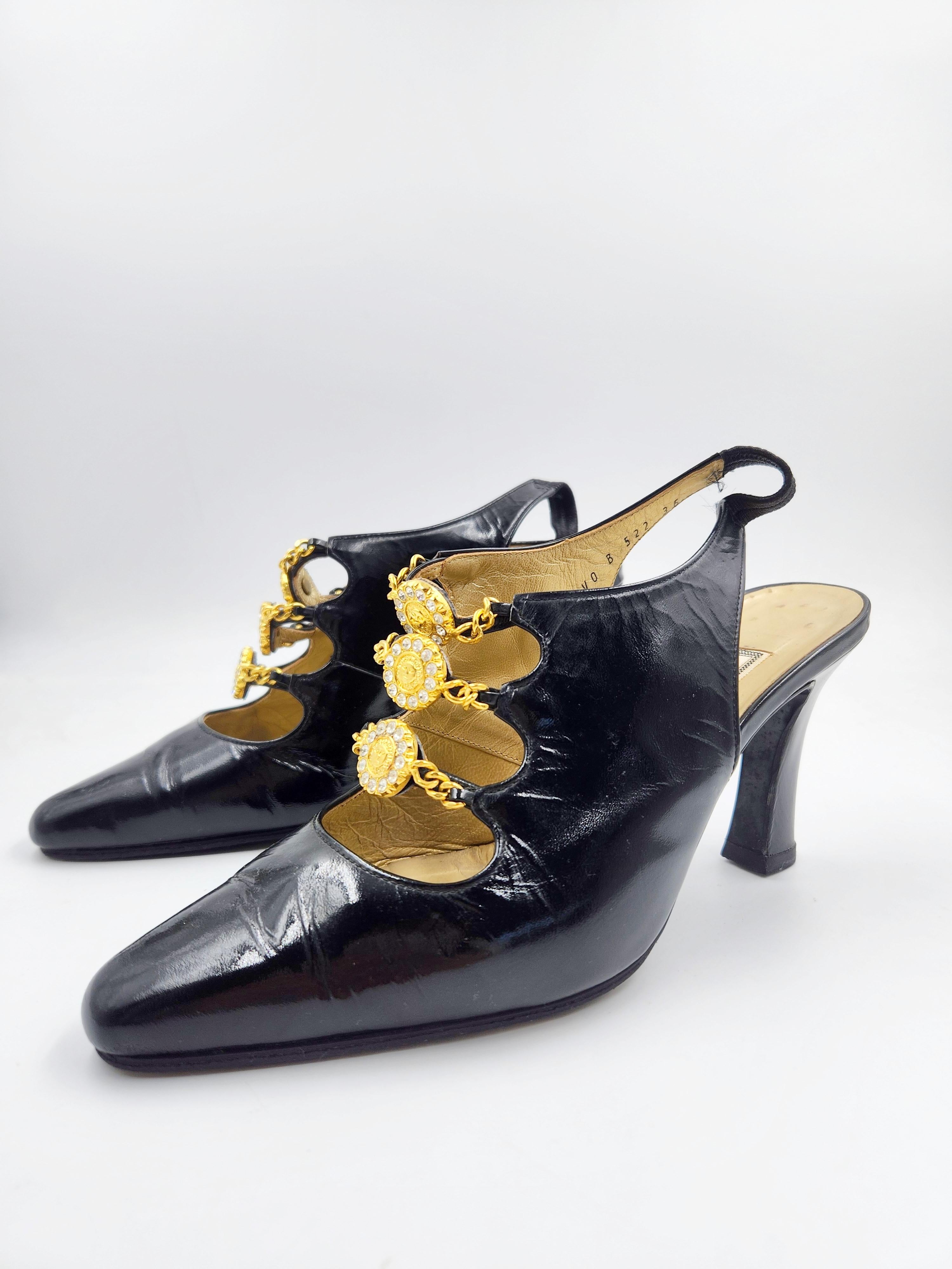 1990's Gianni Versace Medusa Medallion Sandal Heels Women's Shoes Vintage 36 In Good Condition In PUTNEY, NSW