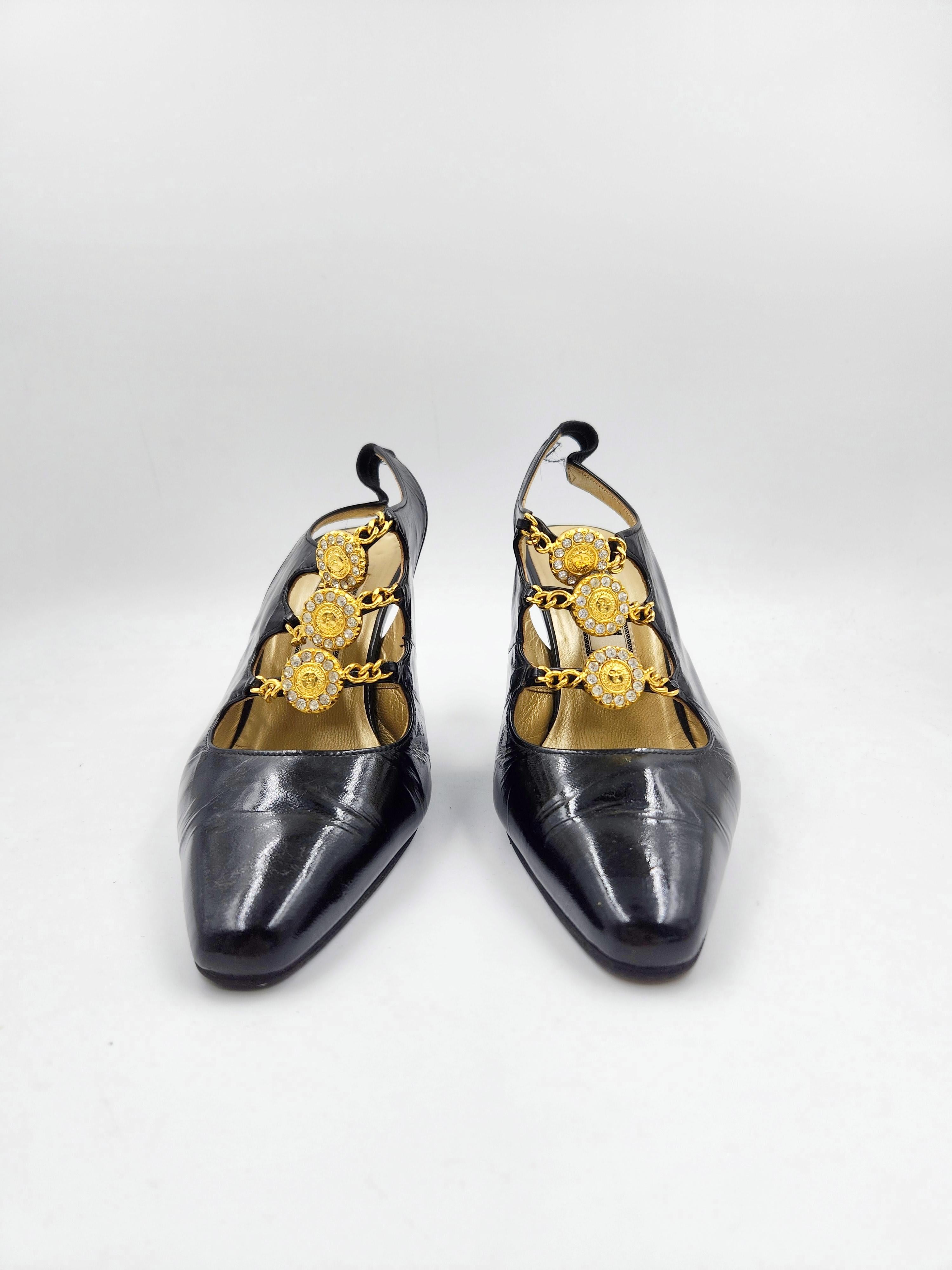 Women's or Men's 1990's Gianni Versace Medusa Medallion Sandal Heels Women's Shoes Vintage 36