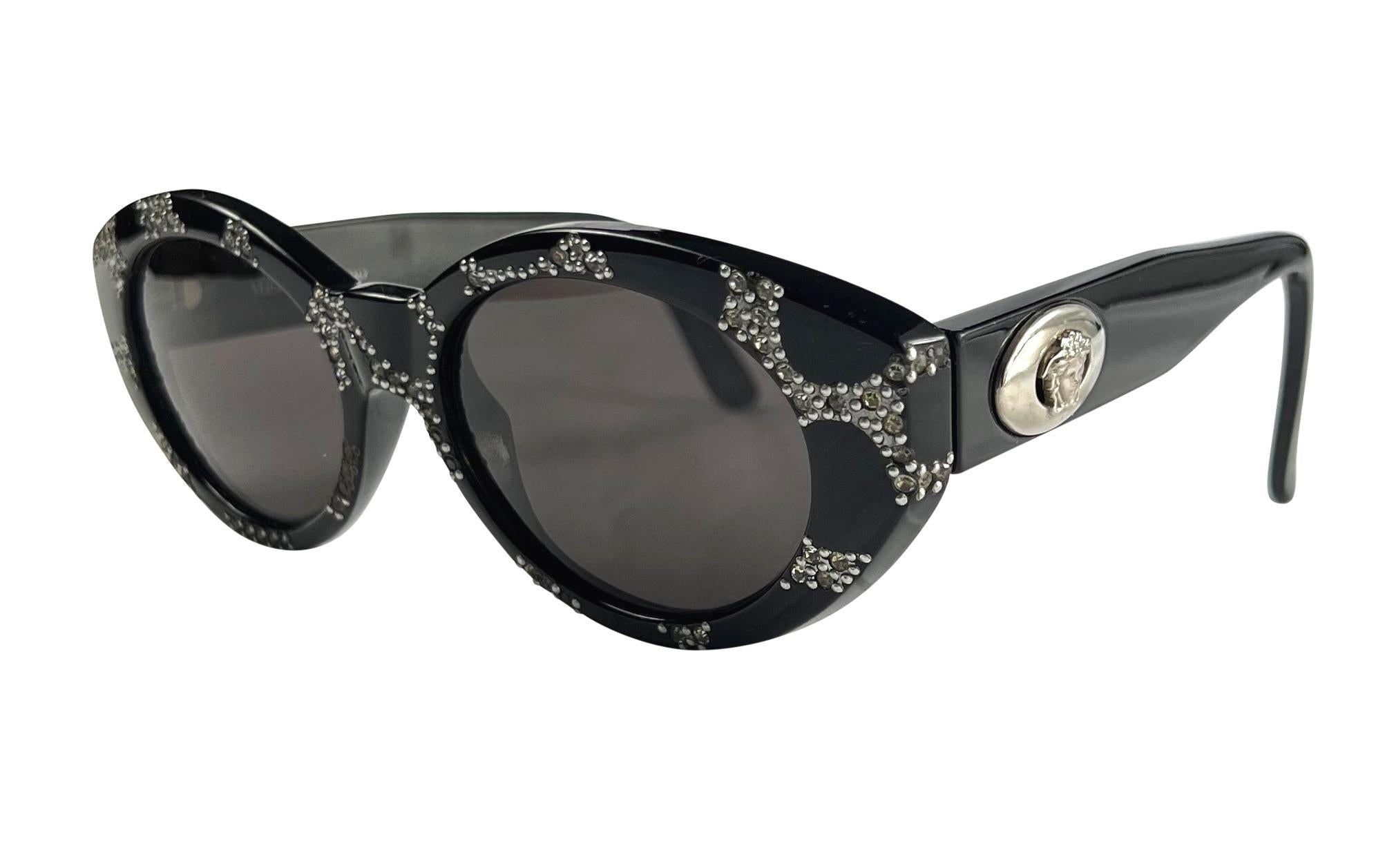 Black 1990s Gianni Versace Medusa Rhinestone Beading Acrylic Sunglasses  For Sale
