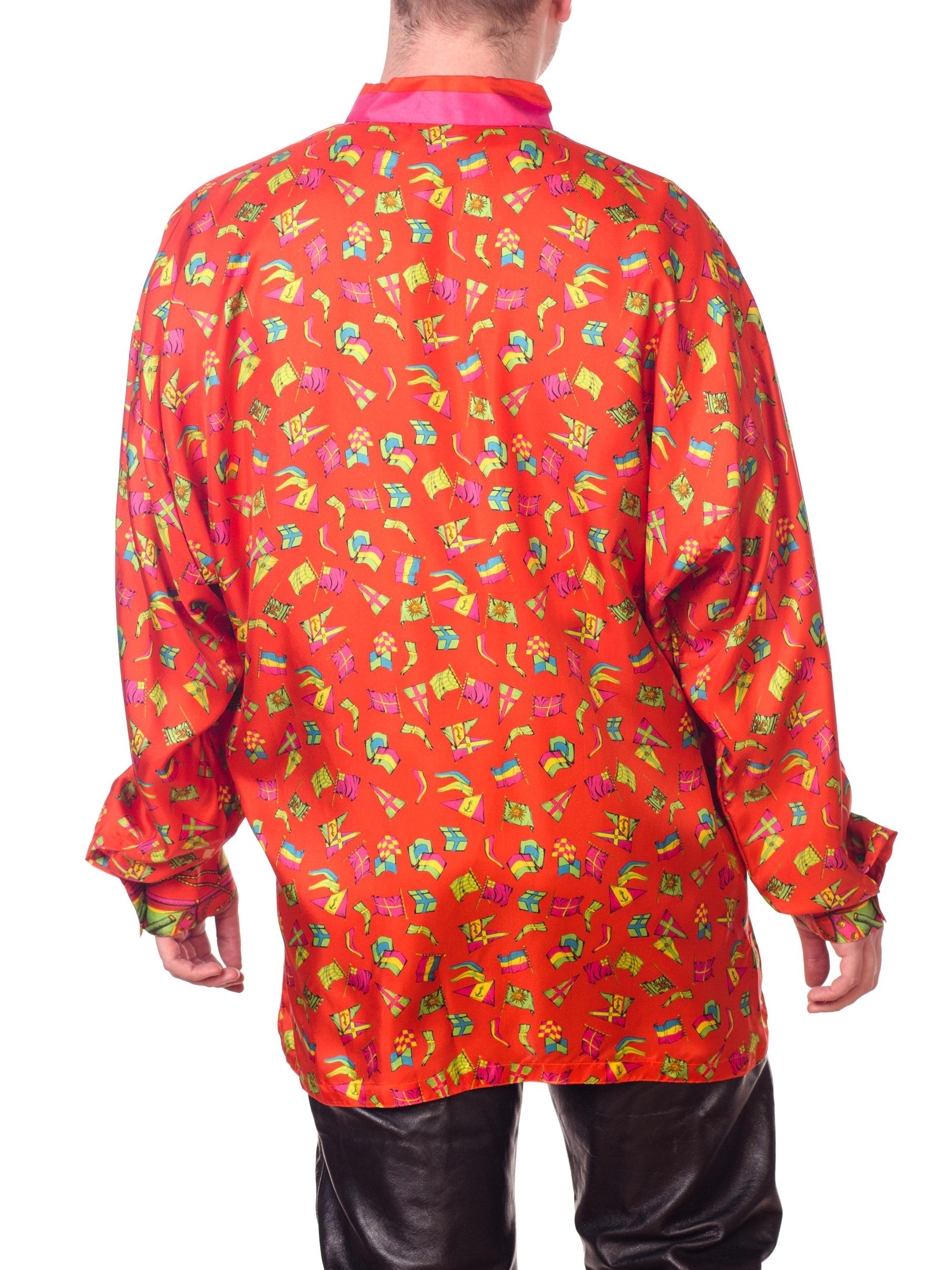 1990s Gianni Versace Miami Collection Red Flag Silk Shirt 3