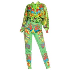 1990S GIANNI VERSACE Miami Collection Silk Blouse & Cotton Jeans Set