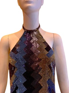 1990s GIANNI VERSACE Mixed Blues & Green Metal Mesh & Crystal Cocktail Dress